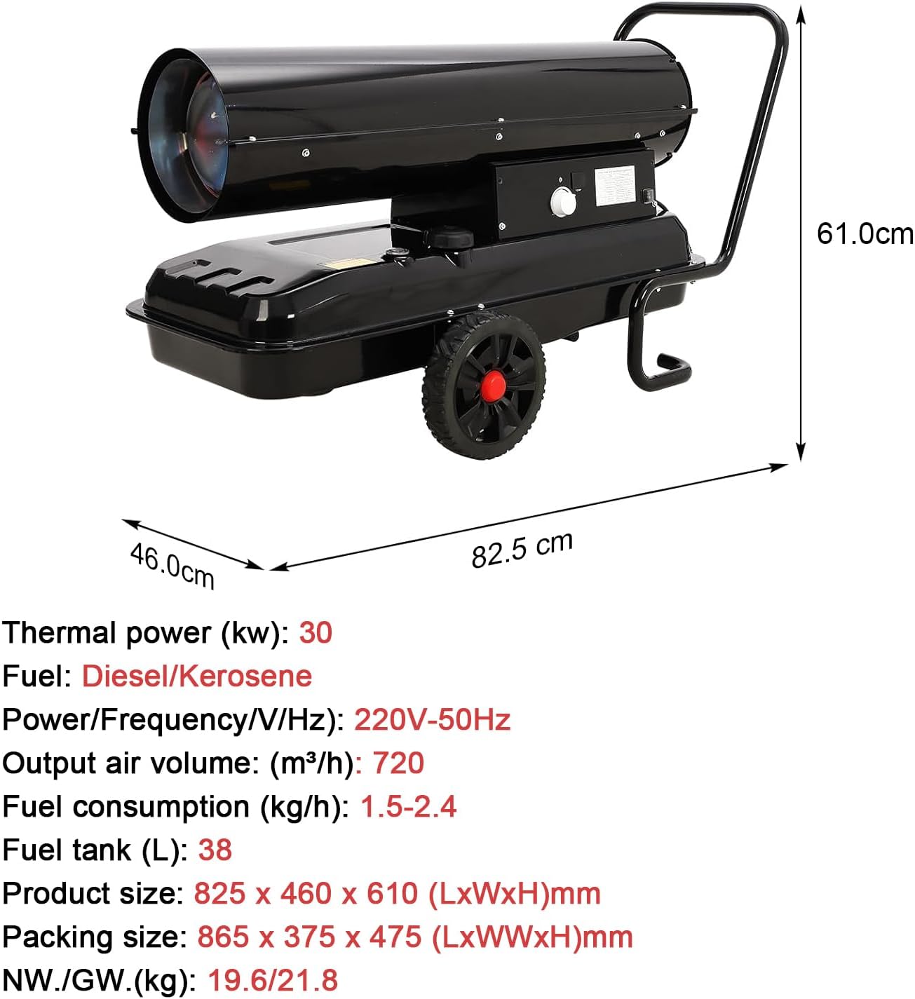 Diesel Heater, 30KW Air Kerosene Heater, 38L Kerosene Heater with Thermostat Control, Portable Air Heater for Workshops, Industrial Environments, Garage, Farm, Indoor and Outdoor Spaces