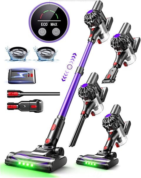 Aspiradora sin Cable, 50kPa/600W, Aspiradora Escoba Inalámbrica | Batería Extraíble, 45 min de Autonomía, Ideal para pelos de mascotas, suelos duros y alfombras.