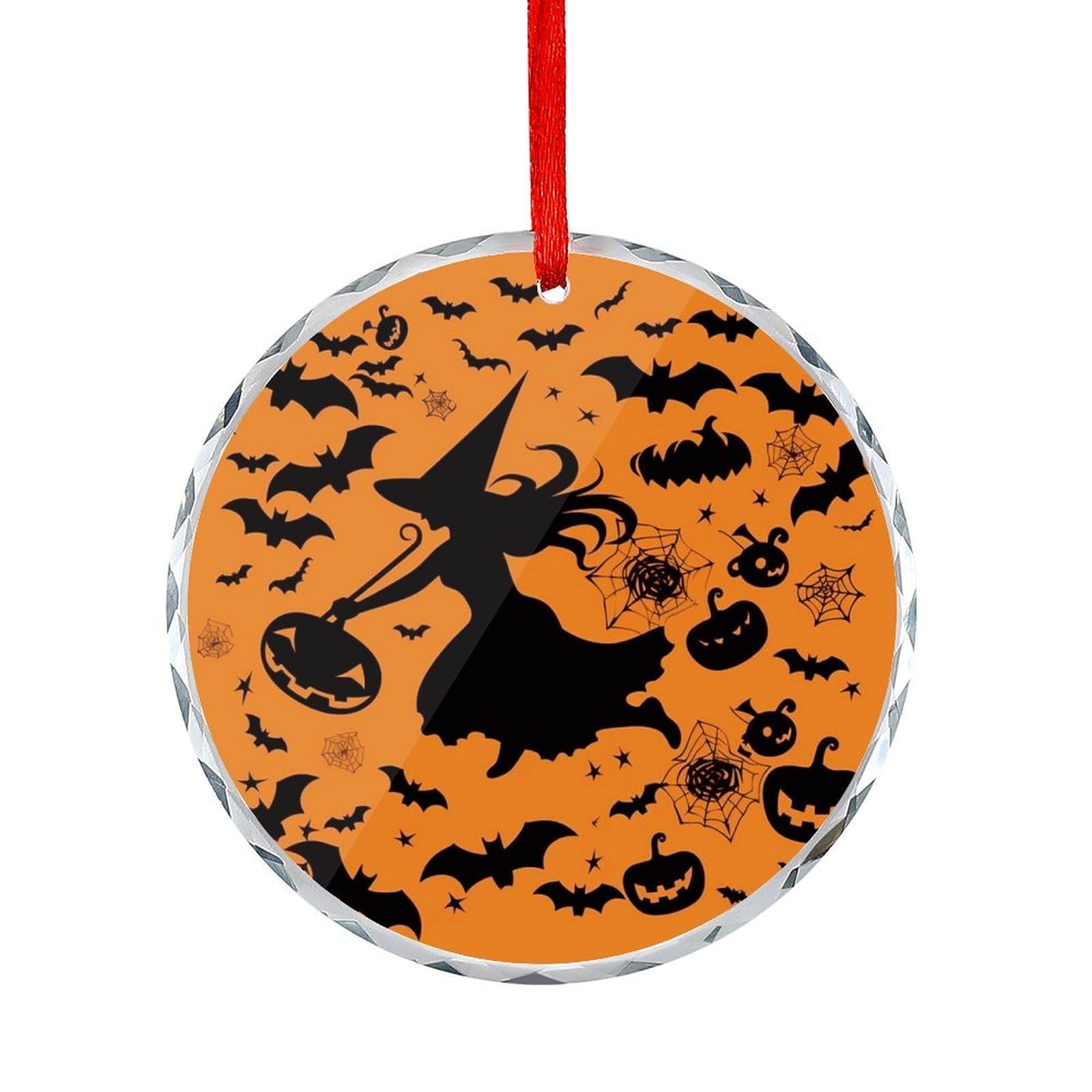 Btcowzrv Style Halloween Witch Flying Round Ornament Hanging Pendant Decor