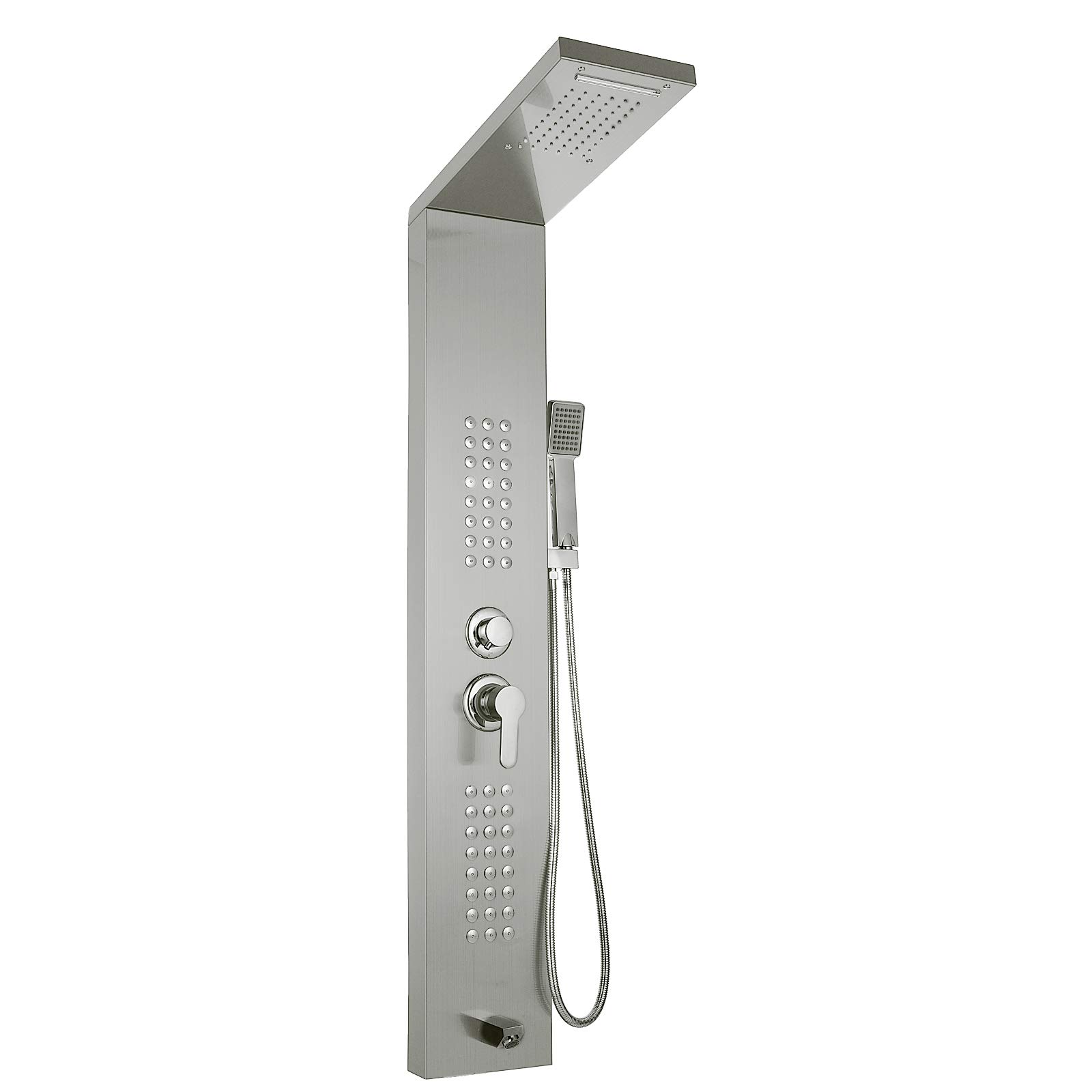 Panel de Ducha de Acero Inoxidable Columna de Hidromasaje 5 en 1 Columna de Hidromasaje para Hogar Hotel (Separado, Plata cepillada)