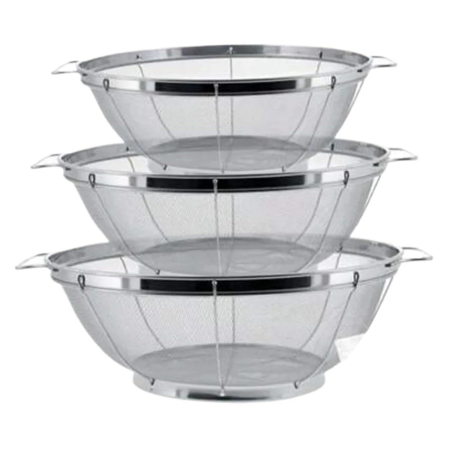 Juego de suministros cocina 3 uds., coladores acero inoxidable, cestas red, colador 5, 4 y cuartos con asas reposapiés para Pasta Verduras y Frutas
