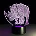 Cirkooh Cute Rhinos 3D Optical Illusion 7 Colors Change Timing Remote Control and Touch Button LED Night Light