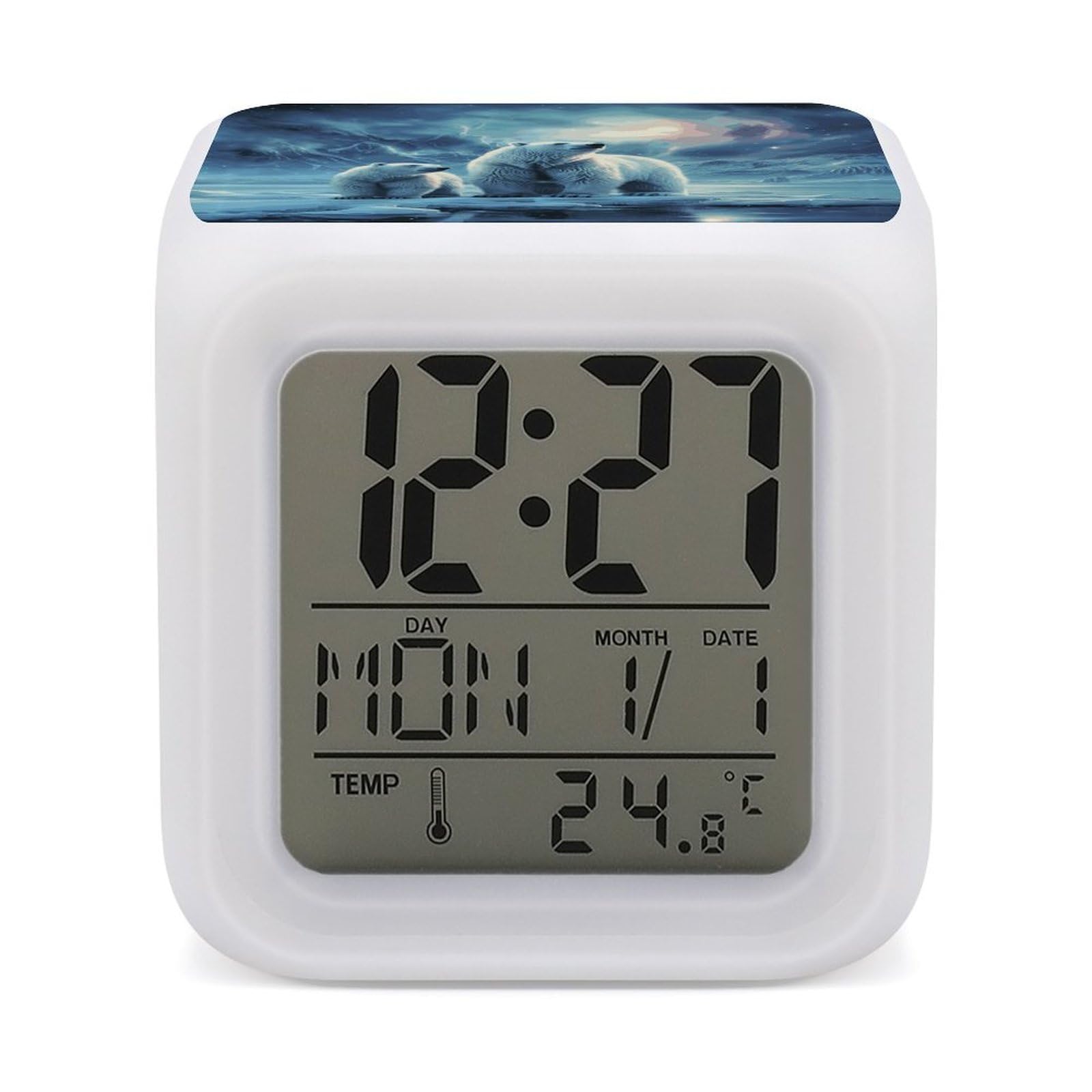 Réveil numérique LED horloge de chevet compacte aurores boréales