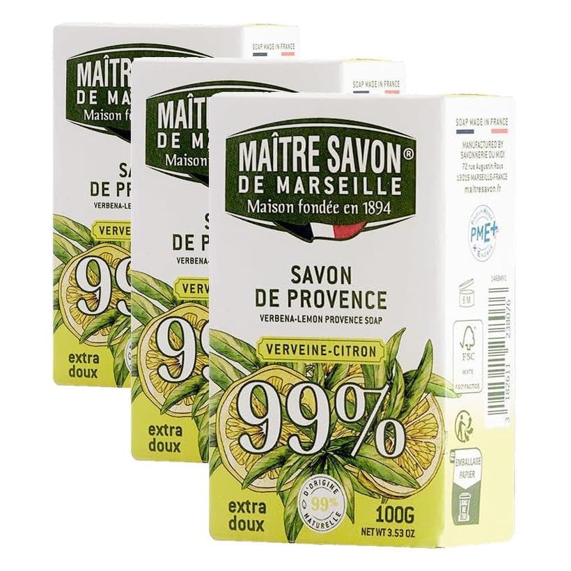 Maître Savon de Marseille - Savon de Provence Verveine Citron - 99% d'origne naturelle (Lot de 3)
