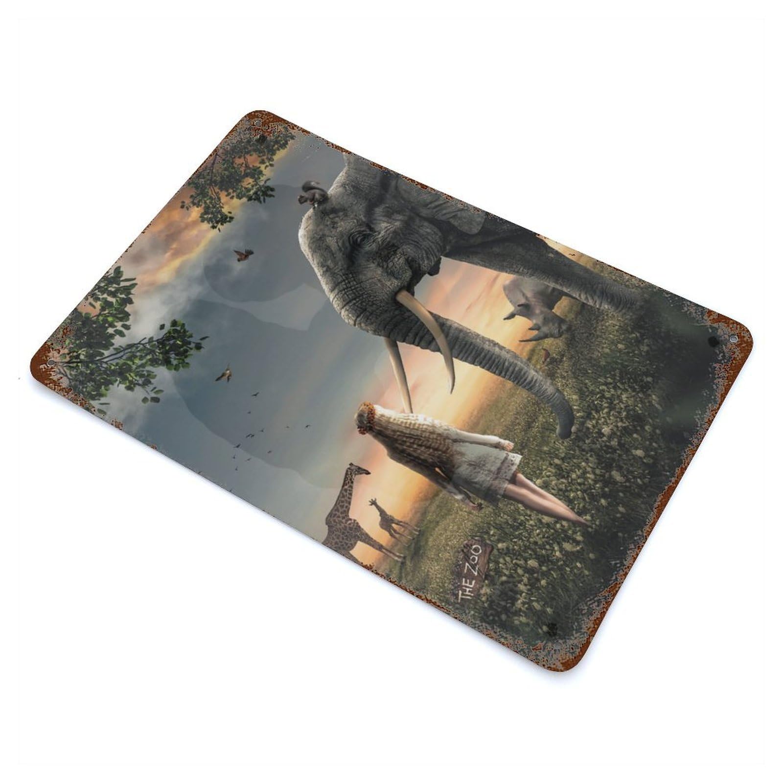 The Zoo Rusty Metal Tin Sign 11.8"x7.9", Shabby Chic Decor for Garage, Bar And Workshop Decor
