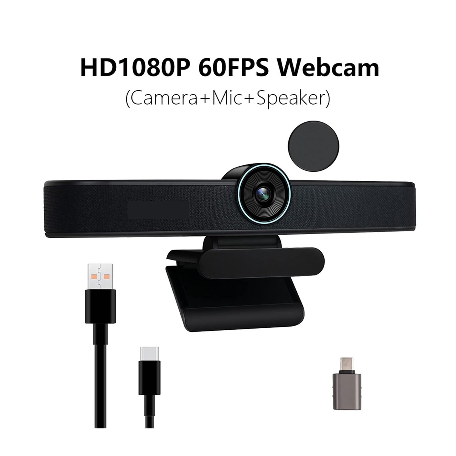 Webcam for PC HD1080P 60FPS Tutto in Uno con microfoni e Altoparlante Webcam grandangolare 108° for conferenze, Streaming Live, Registrazione