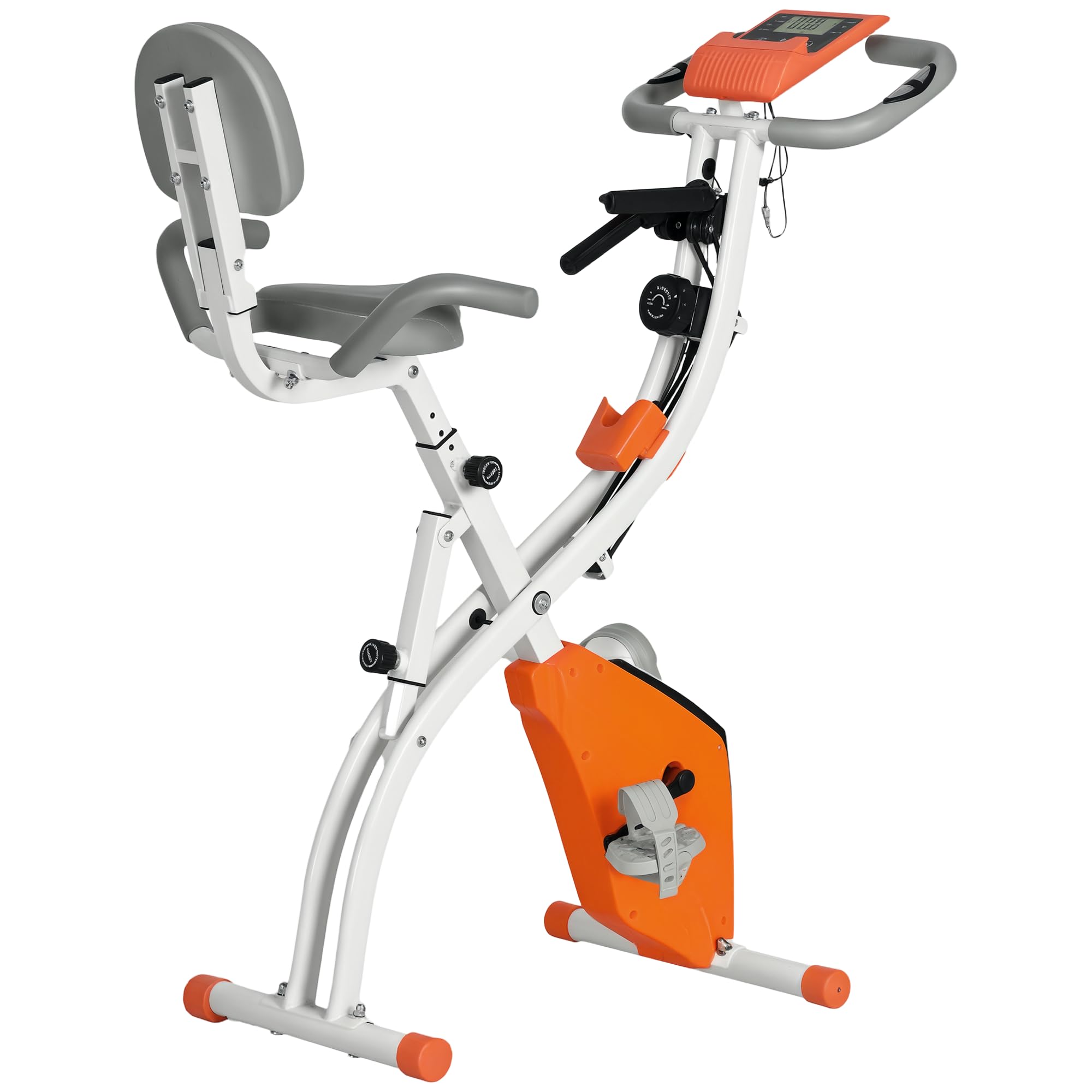 HOMCOM Cyclette Pieghevole 2 in 1, Resistenza Magnetica Regolabile 8 Livelli, Cyclette da Casa Silenziosa con Sensore Cardiaco, Sedile Regolabile, Bande Elastici, Schermo LCD, Ruote