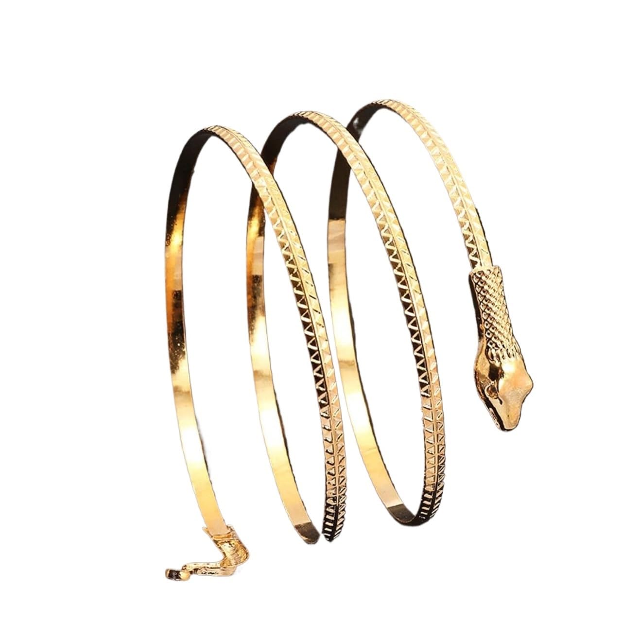 Jfgctyhxy Men's Gold Bohemian Bracelets, Snake Spiral Upper Arm Cuff Bracelet Punk Fashion Personality Coiled Metal Jewelry Party New(Gold)