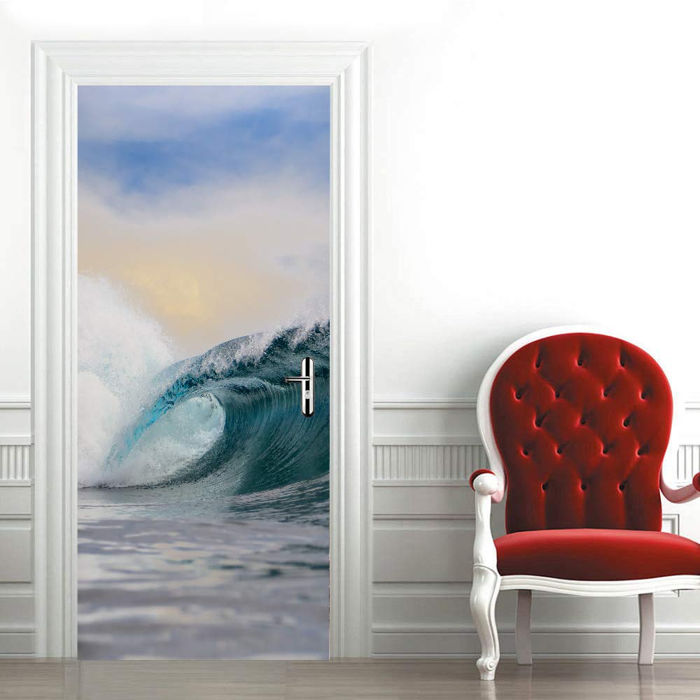 Affiche de porte trompe l'oeil haut de gamme vagues de mer