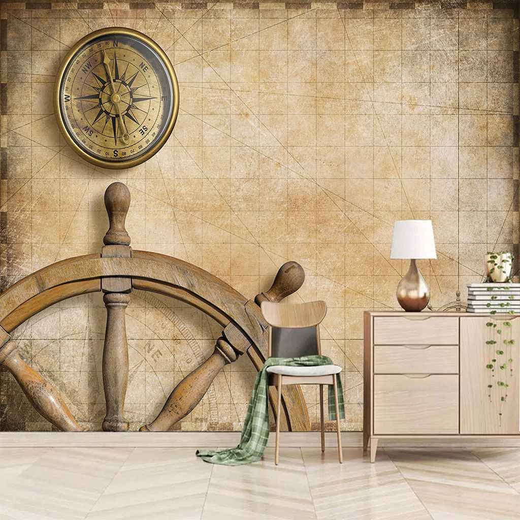 Papier peint boussole vintage 3D DIY pour transformer un mur blanc