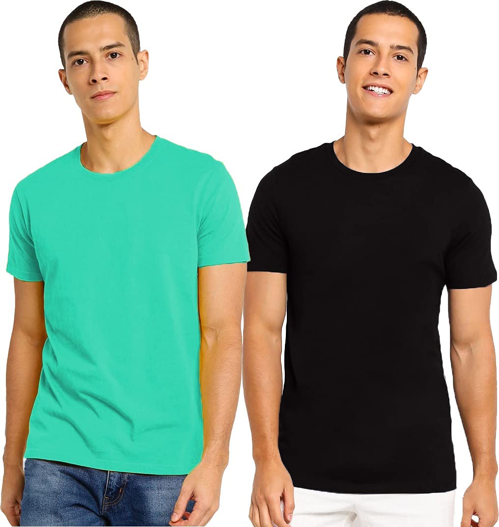 Mebadass Men's Regular Fit Plain T-Shirt(Combo Pack of 2)-Aqua