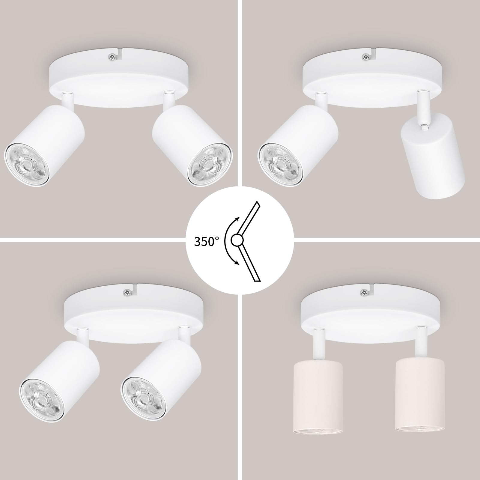 Ketom GU10 Faretti da Soffitto Orientabili, Faretti LED da Soffitto Bianco, Lampada da Soffitto 2 Luci Rotonda, Moderna Faretto da Parete Interno per Barra, Cameretta, Cucina, Senza Lampadina