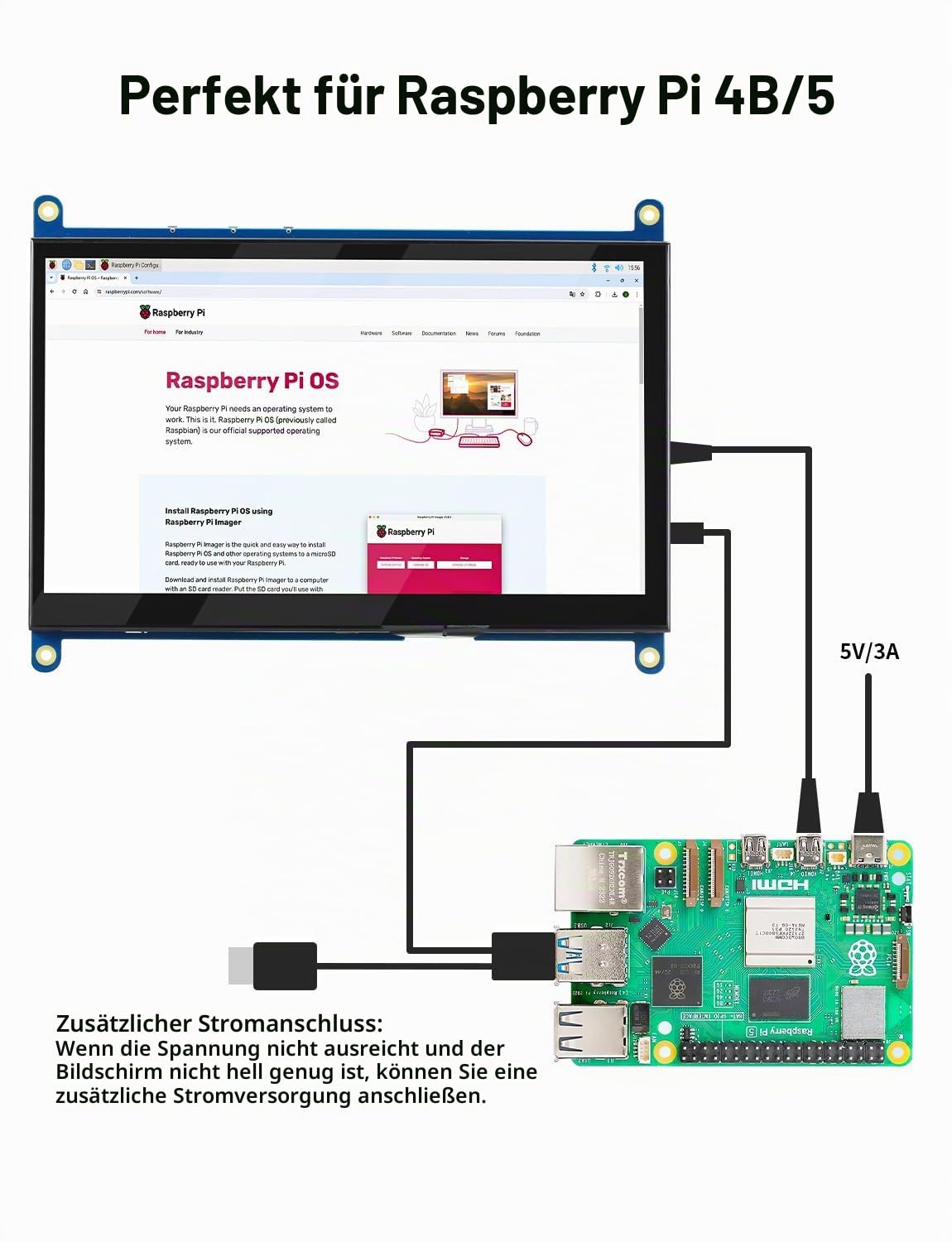 CUQI 7 Zoll Mini Monitor HD IPS 1024x600 HDMI Display Touchscreen für Raspberry Pi 3/4/5, PC, Windows, Xbox, Kamera