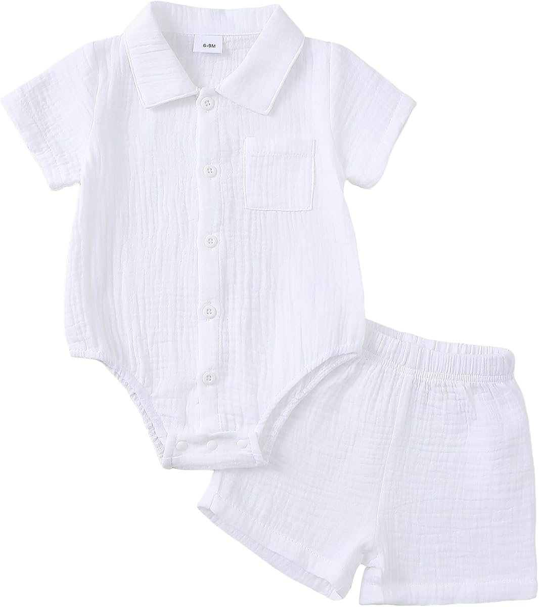 Jecson Newborn Boy Clothes Baby Boy Outfits Summer Cotton 2 Piece Set with Button Down Bodysuit and Shorts 0-18M