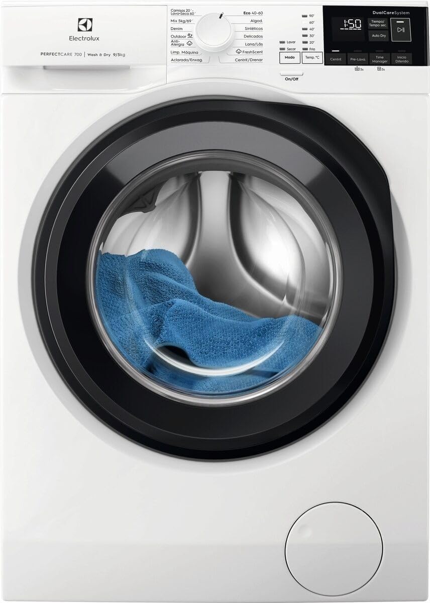 Electrolux EW7W4943EB – Lavadora Secadora Libre Instalación Serie 700 DualCare, 9/5 kg lavado/secado, Lavasecadora con SteamRefresh y SensiCare+, Motor Inverter, 1.400 rpm, Display LCD, Blanco