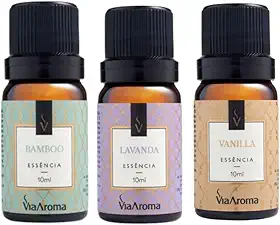 Kit 3 Essências Via Aroma Para Aromatizador Difusor Elétrico 10ml Escolha o Seu Kit (Vanilla+Lavanda+Bamboo)