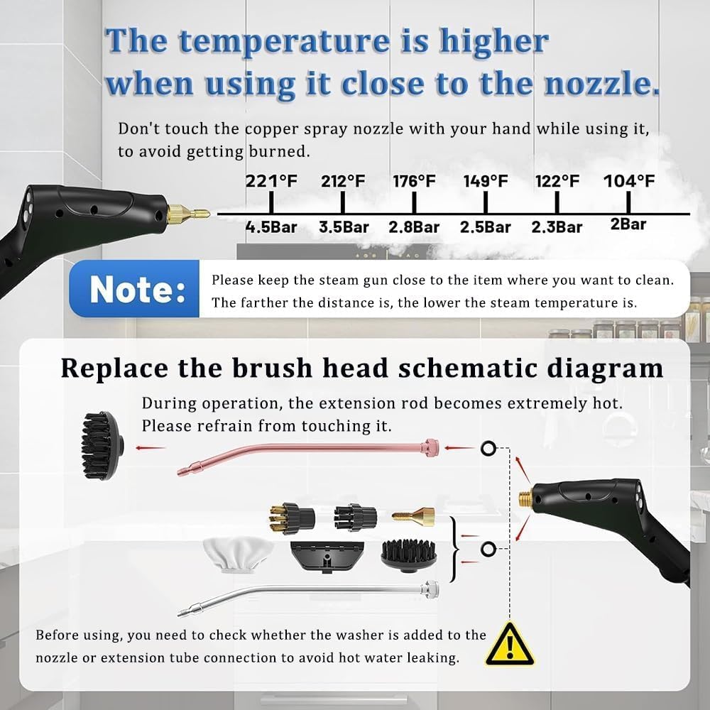 Portable High Pressure Steam Cleaner - Cordless, 1.2l Tank, 6 Adjustable Steam Levels, 105°c, 4 Versatile Attachments for Deep Cleaning Red