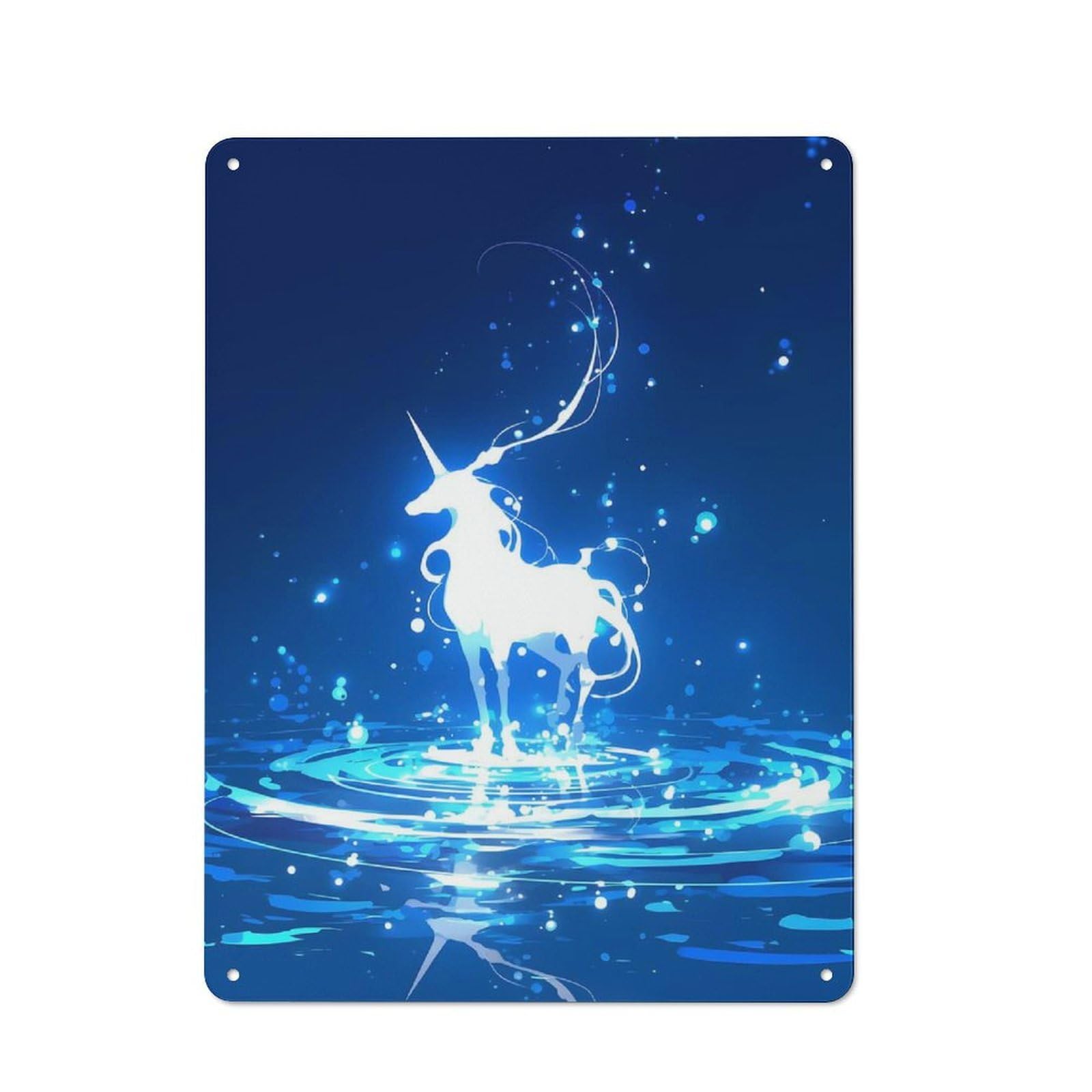 Rustic Tin Wall Sign 40x30cm Featuring Glowing Unicorn, Bistro Wall Plaque for Restaurant, Kitchen, Counter Or Breakfast Nook