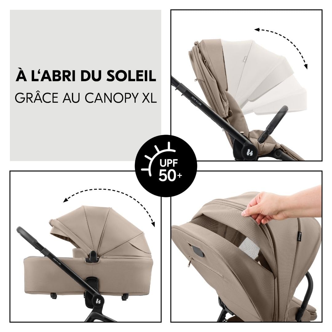 hauck Poussette 3 en 1 Move N Care avec Siege Auto Bebe et Nacelle – Mocha | Trio complet dès la naissance jusqu’à 22 kg I Inclus cosy hauck Drive N Care, nacelle bébé I Suspensions et siège réversible
