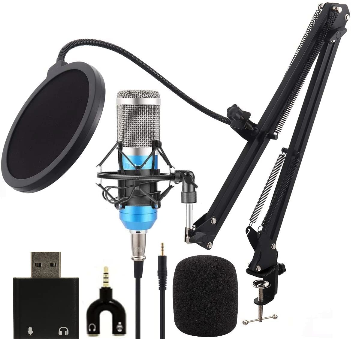 Sponsored Ad - Condenser Microphone Recording All Mic Set kit with Boom Arm Stand, pop Filter & USB Sound Card for BM 800 Studio mic Singing, Podcast Mike, Gaming, Voice Over, Streaming, YouTube (Blue)