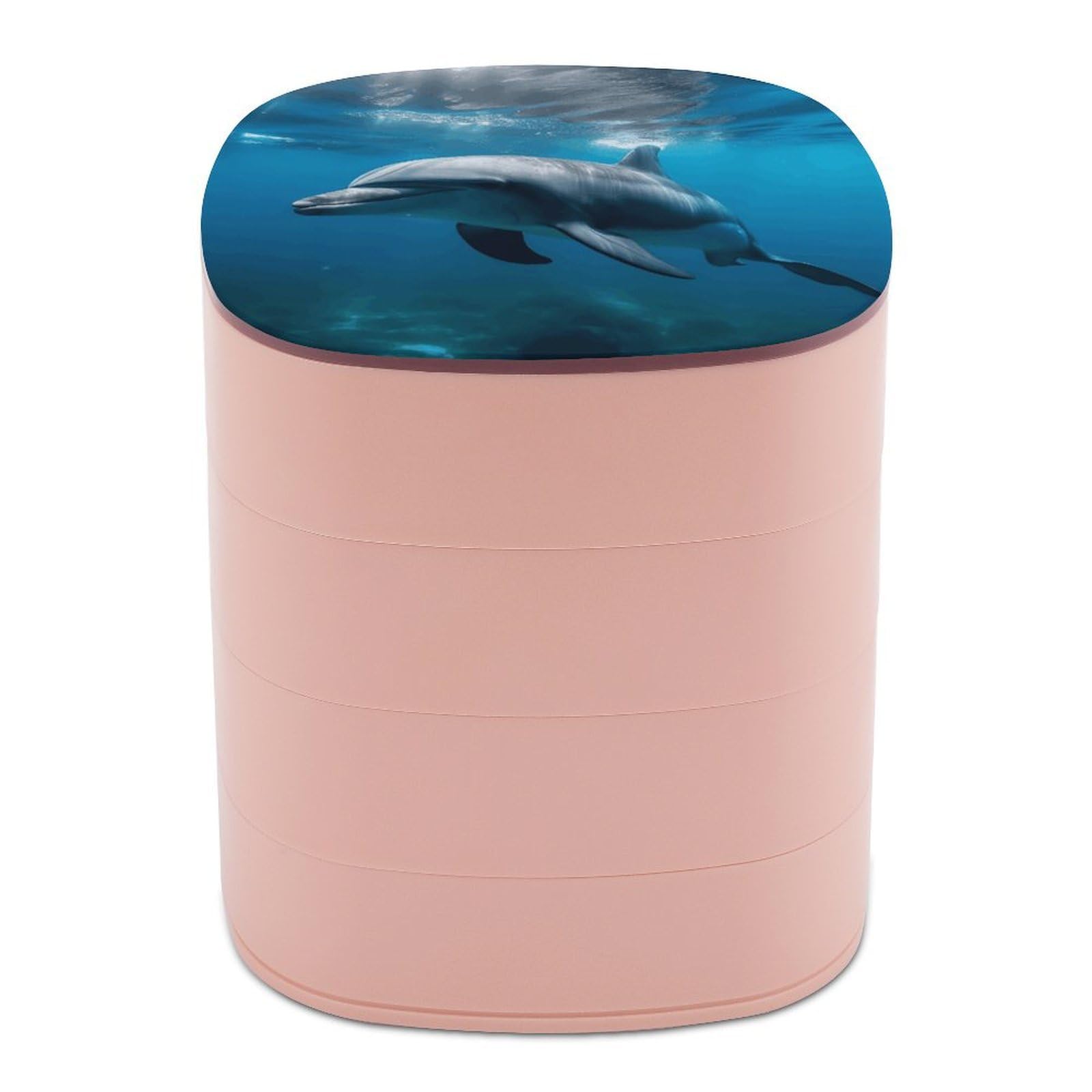 FekiLoot Dolphins in The Ocean1 Jewelry Box 4-Layers Rotatable Jewelry Organizer Storage Box with Mirror Cute Travel Jewelry Case Portable Earring Holder Organizer for Ring Necklace Bracelet