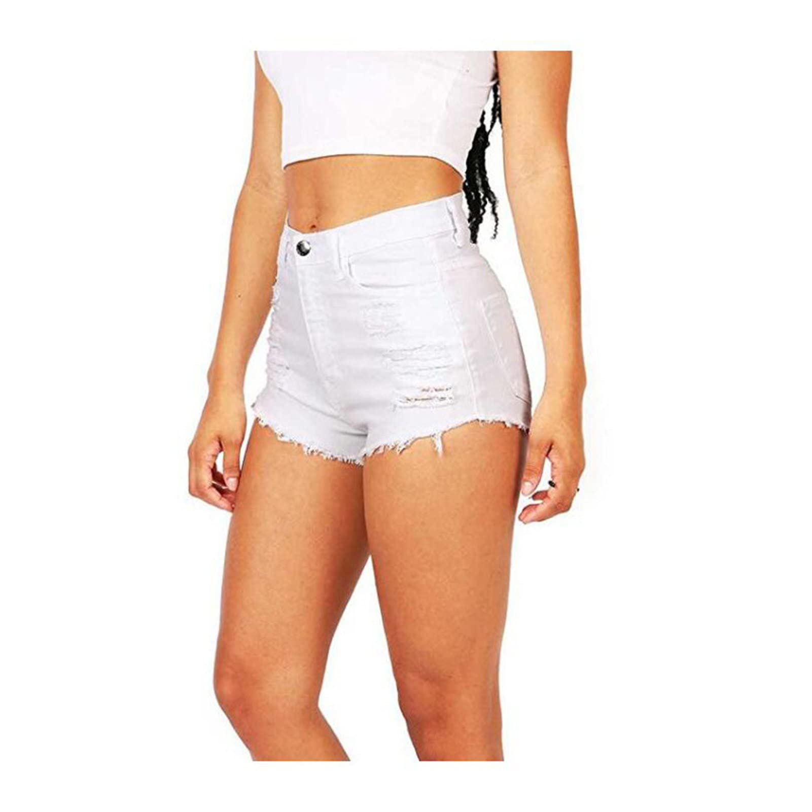 Cut Off Denim Shorts for Women Comfy Stretchy Denim Shorts High Waist Sexy Frayed Hem Denim Shorts Hot Pants (Small,White)
