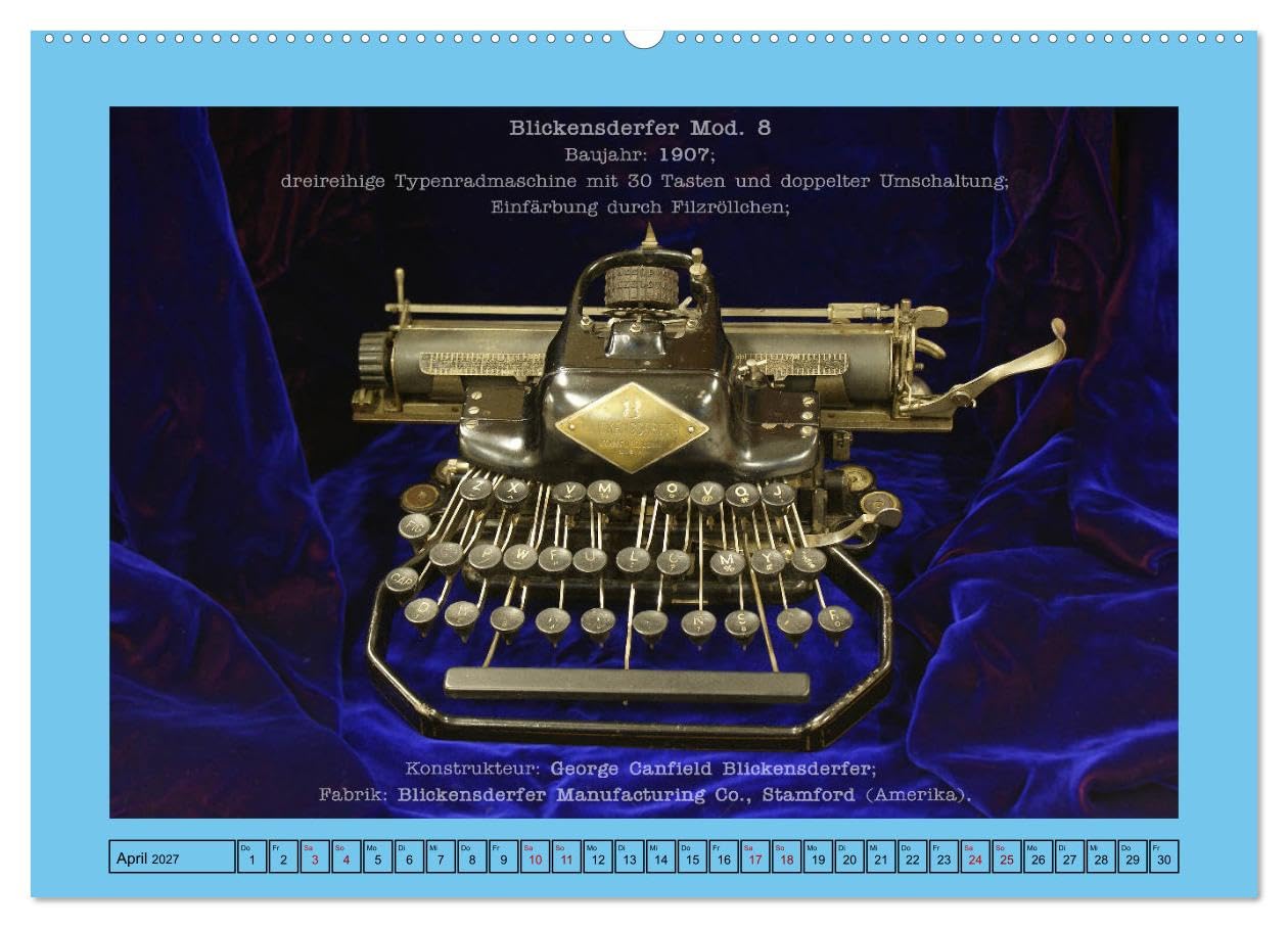 CALVENDO - Schreibmaschinen um 1900 (Wandkalender 2027 DIN A2 quer), Monatskalender: Schreibmaschinen gehörten einst zum Alltag.