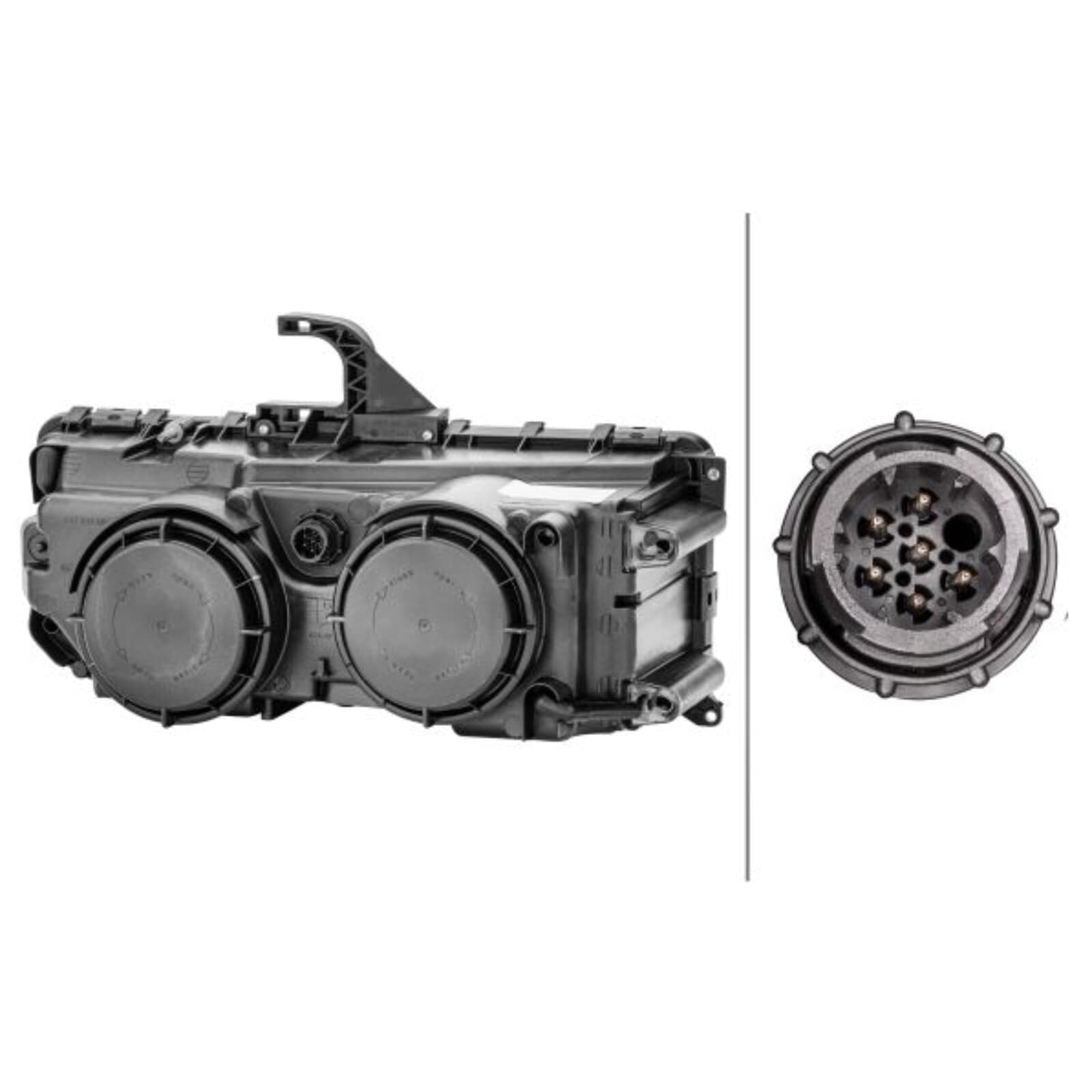 HELLA 1DB 247 011-031 Halogen Reflektor - dla m. in. Mercedes-Benz Axor II - ECE - dla ruchu prawostronnego - z lewej