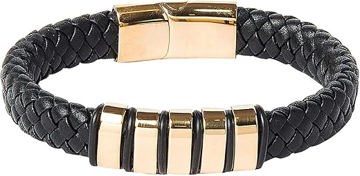 Shining Jewel Braided Designer Stainless Steel and Leather Bracelet for Men, Boys and Women [Unisex]