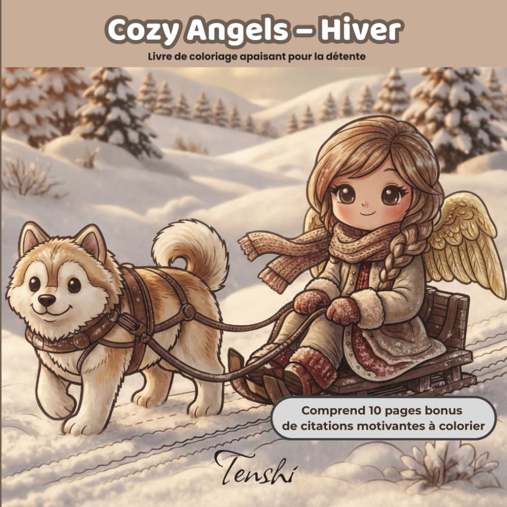 Cozy Angels – Hiver Livre de coloriage apaisant pour la détente: 10 pages de citations motivantes à colorier (Cozy Angels Livres de Coloriage)