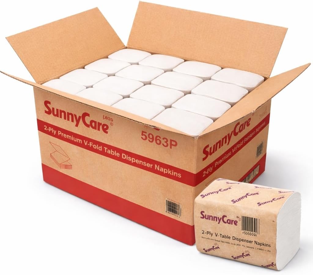 SunnyCare #5963P V-fold 2-Ply White Paper Dispenser Napkin 6000/cs