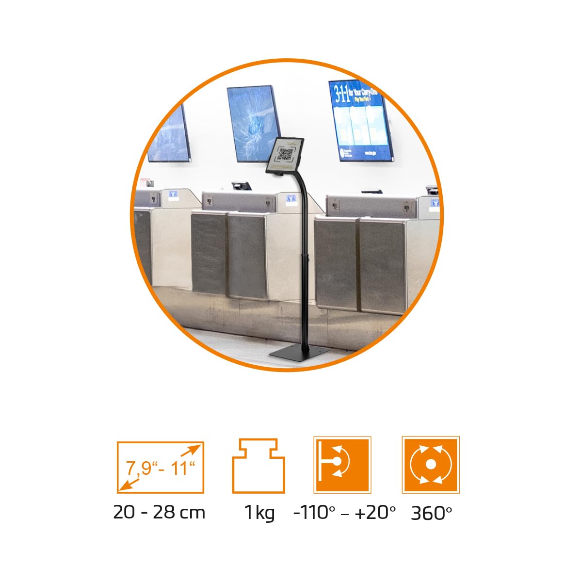My Wall HT39L Universal Tabletständer mit Diebstahlschutz, Tablet Bodenständer, iPad Stand, Tablet Halterung, Infopoint für Messestand und Wartebereich, höhenverstellbar, belastbar bis 1kg