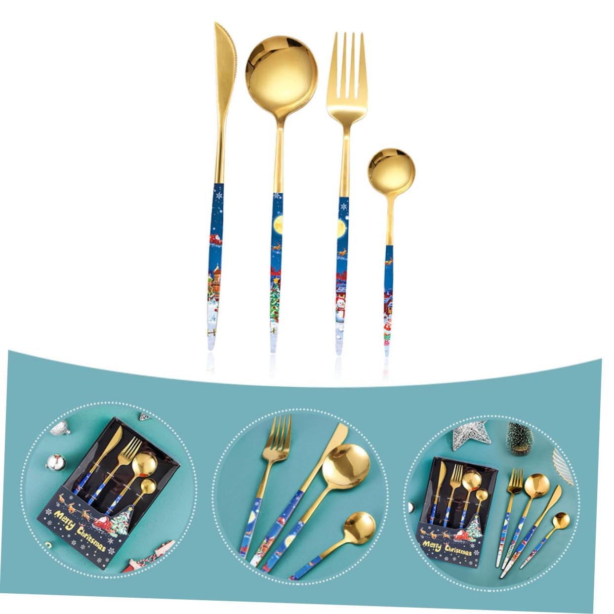 Alipis 4 Ensembles Ensemble De Couverts De Noël Vaisselle En Acier Inoxydable Décorations De Table De Noël Couverts à Steak De Banquet Fourchettes De Cuillère De Coutellerie Colorful