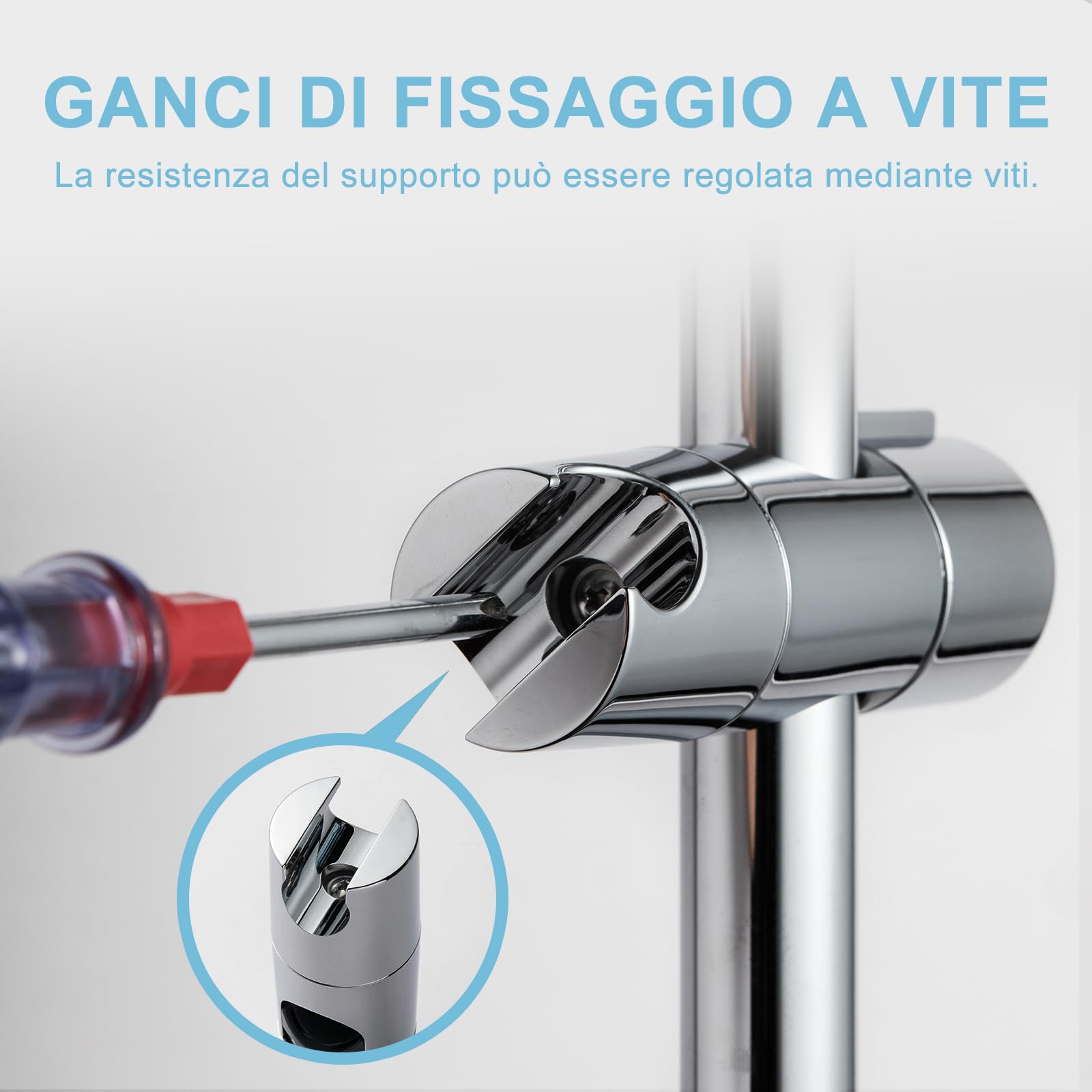 OFFO Supporto Soffione Doccia,19-25 mm Supporto Doccetta con Gancio regolabile, porta doccino per doccia, Cromo