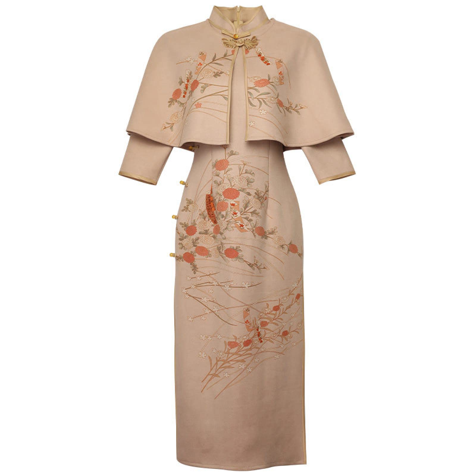 CBROOT Women'S Chinese Cheongsam Dress - Modern 3/4 Sleeve Long Cheongsam Slim Dress Autumn Winter Elegant Traditional Evening Party Wedding Dresses Qipao Jacket Clothes
