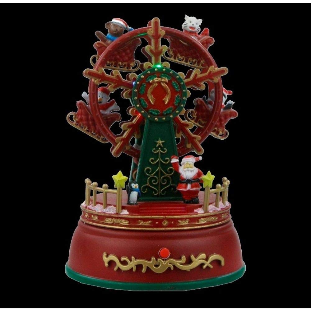 FBright Noria Navideña Roja con Música y Luces Leds, Multicolor, Altura 18,5 cm