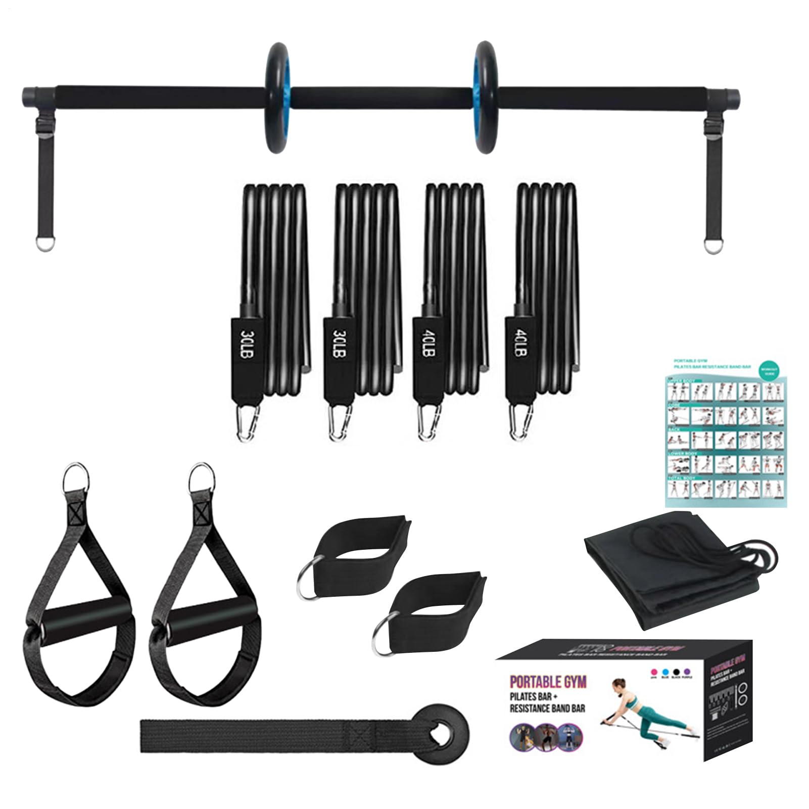 Pilates Stretch Bar, Pilates Bar Kit, Home Workout Bar, Exercise Resistance Bar, Stretch Bar for Pilates, Compact Fitness Equipment, Fitness Equipment for Full Body Training Home Gym