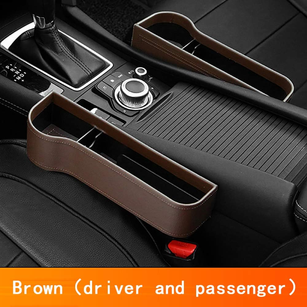 washidai Auto Black PU Leather Car Pocket Organizer Seat Gap Filler Box w/Cup Holder (Brown(2pack)) : Automotive
