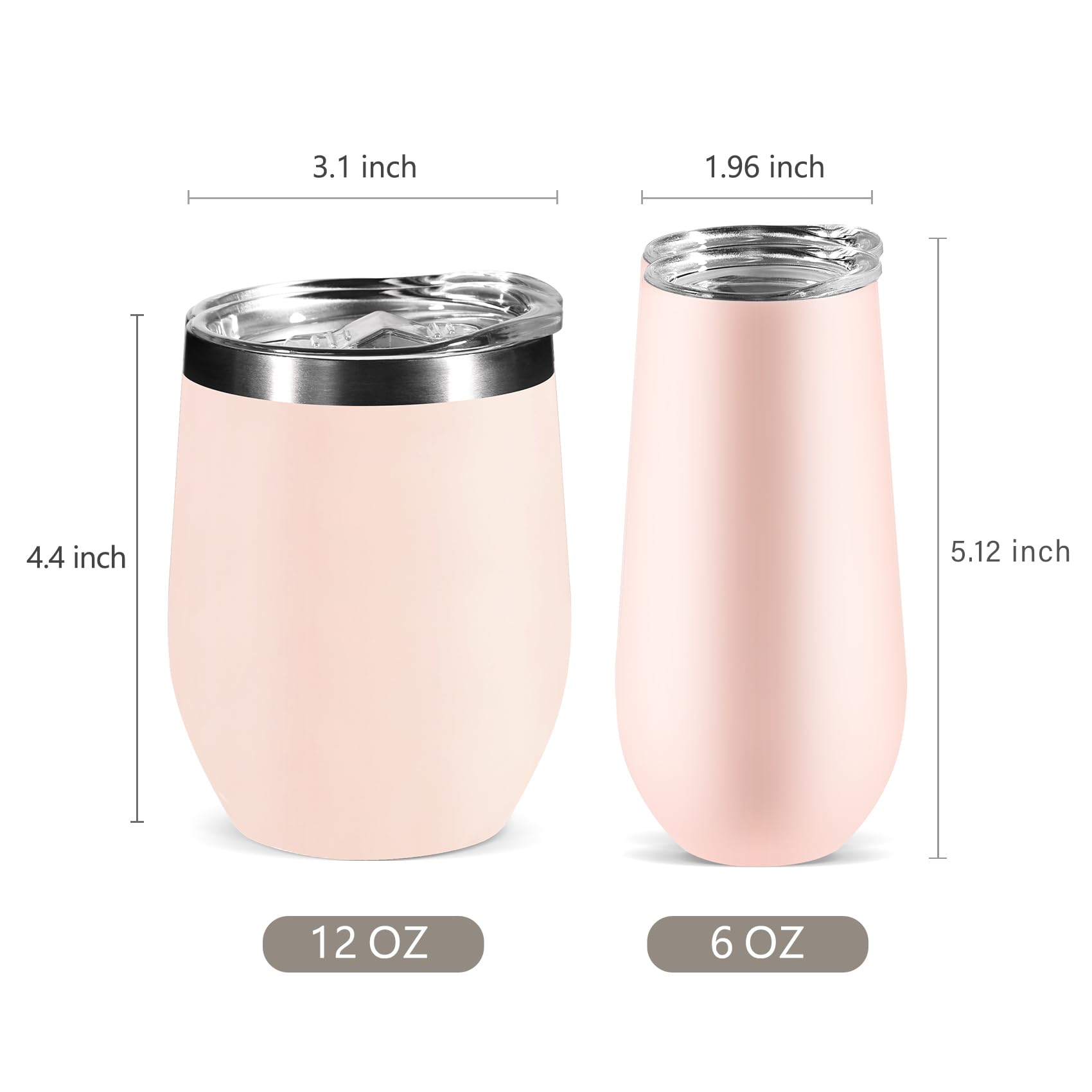Lot De 6 Flûtes à Champagne Isothermes Sans Pied De 177 Ml – Gobelets à Cocktail Incassables Avec Couvercle, Cadeau Pour Famille, Amis, Noël, Anniversaire, Mariage (or Rose