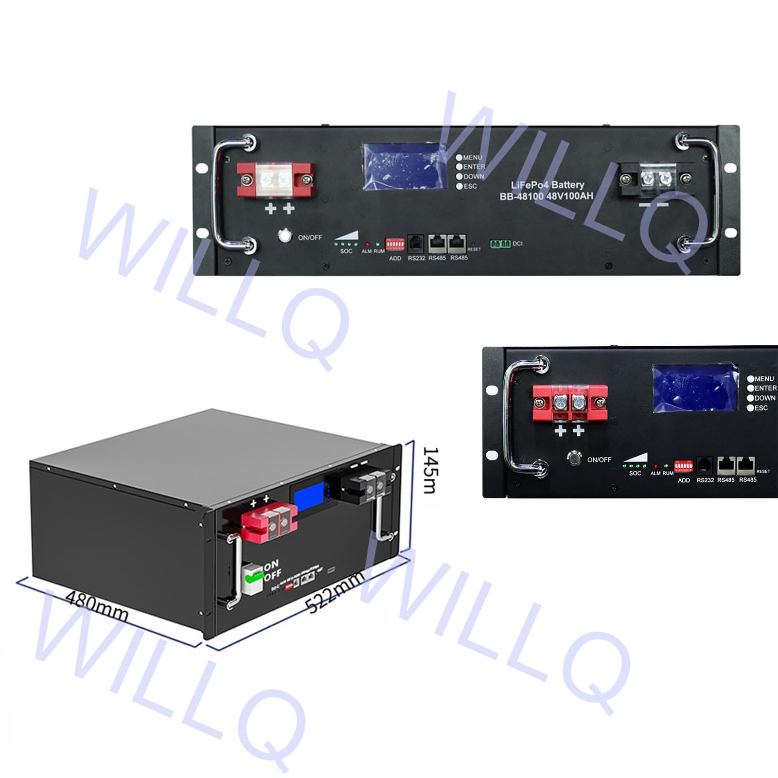 Batería Recargable Ciclo Profundo LiFePO4 Litio 48V 100Ah 5 KWh 3000 ciclos de Vida con BMS Monitor LED Uso para RV Fuente de alimentación Solar Marina terrestre Fuera de la Red