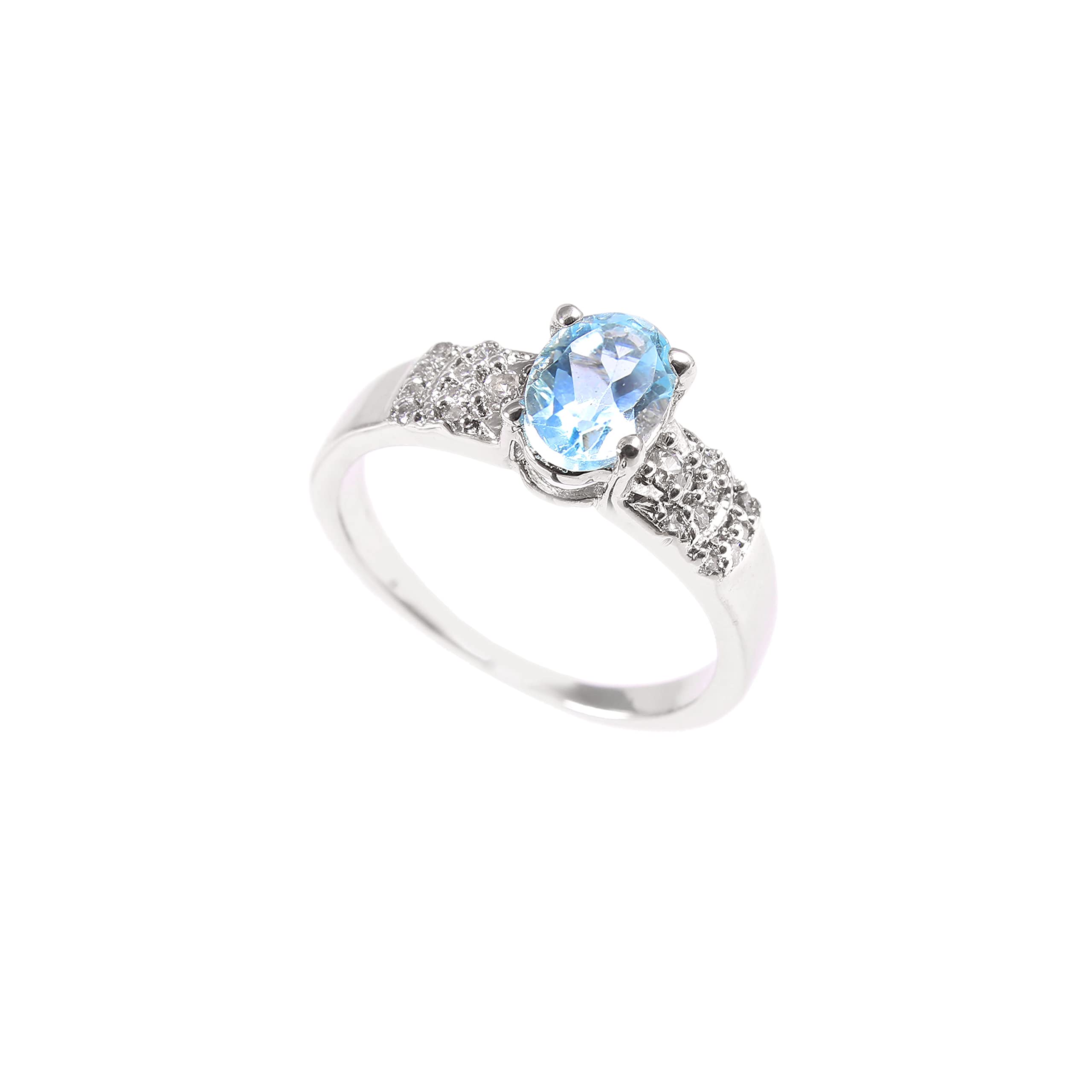 925 Silver Ring for Women Natural Sky Blue Topaz Blue 5X7 MM Oval-image-39