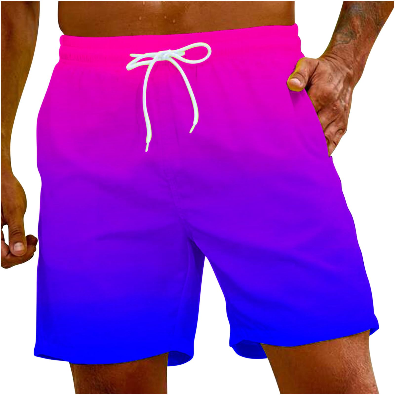 Muscularfitswimming Trunks For Men Drawstring Color Block Elastic