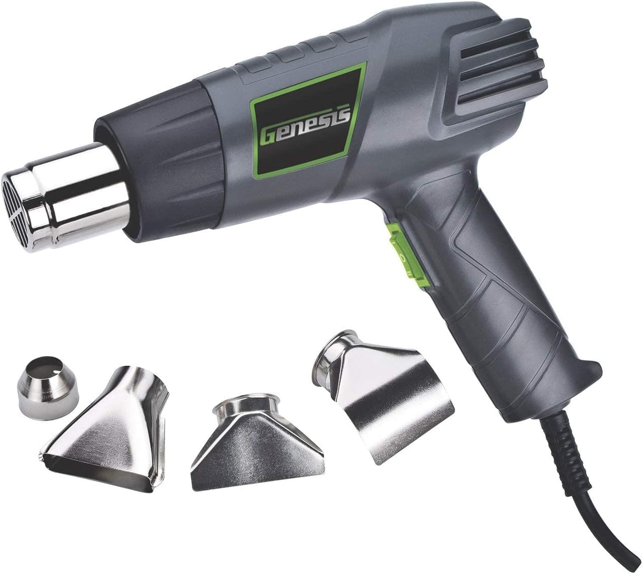 Genesis GHG1500A Dual Temperature Heat Gun Kit With Fast Heat High And Low Settings 572F/1000F, Air Reduction Nozzle, Reflector Nozzle, And Two Deflector Nozzles with 2 Year Warranty (Pack of 5)