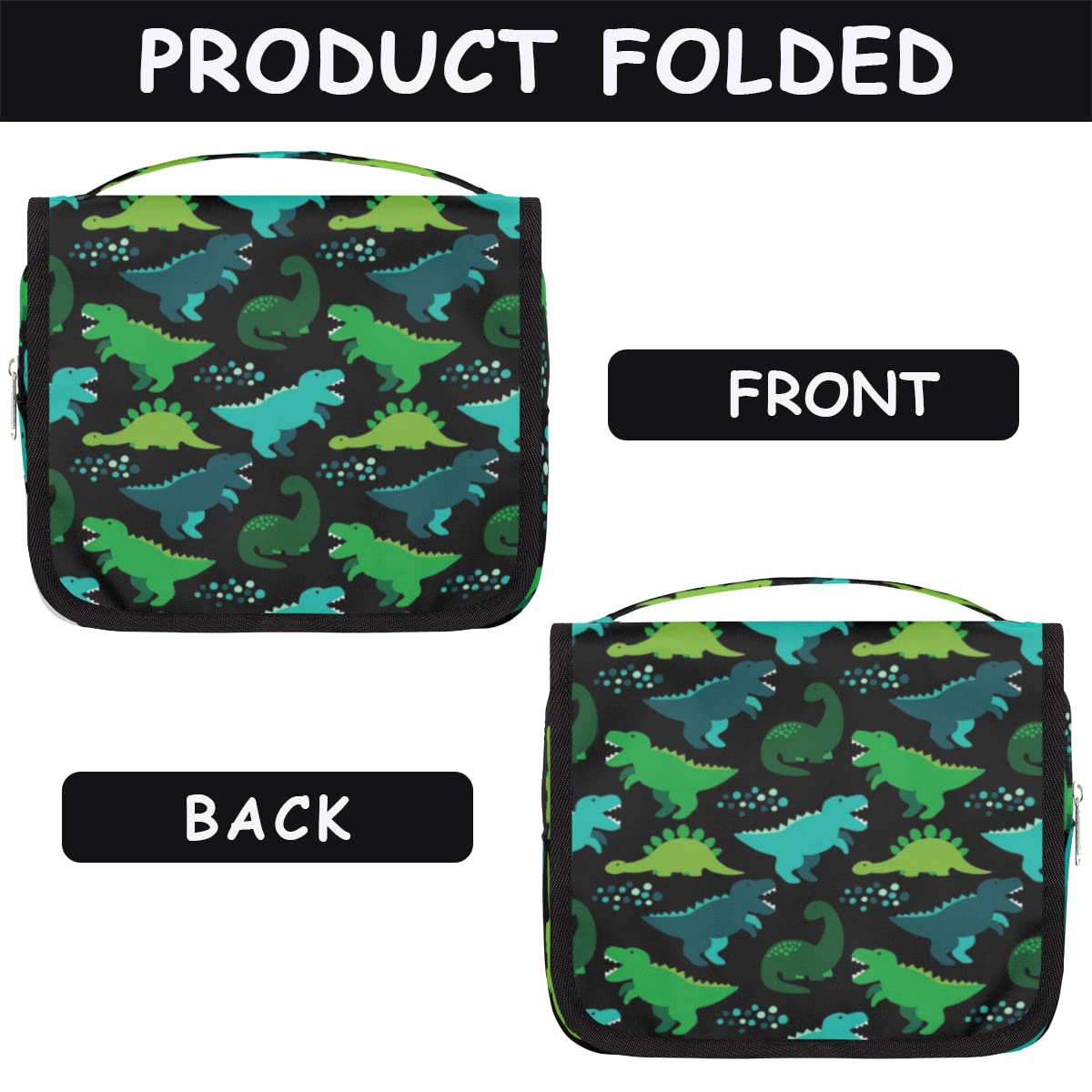 Caroon Dinozaur Podróżna Kosmetyczka Zabawny Dinozaur Mycie Torba Unisex Wiszące przybory toaletowe Kosmetyczka Organizer do makijażu, wielobarwny, Jeden rozmiar