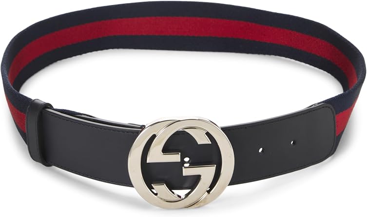 Pre-loved Navy GG Canvas Interlocking Belt 75, Black
