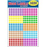 Pack of 1600 3/8 Inch Round Neon Color Coding Dot Map Label Stickers, 10 Different Colors, 0.375 in, 10mm, Fits All Laser/Inkjet Printers