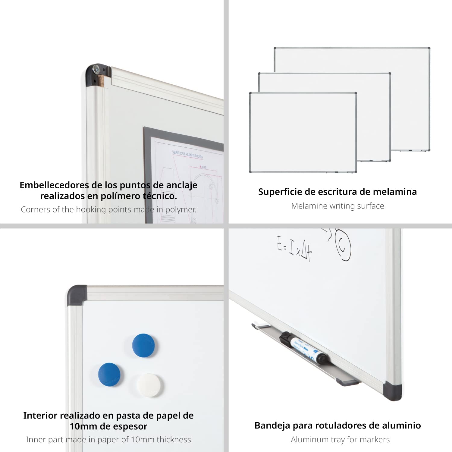 Pizarra para Rotuladores, Pizarra Blanca Pared, Pizarra Rotulador Marco de Aluminio, Pizarra Blanca de Melamina para Uso Escolar, Laboral o Personal, Superficie Suave · m-office (120x90cm)