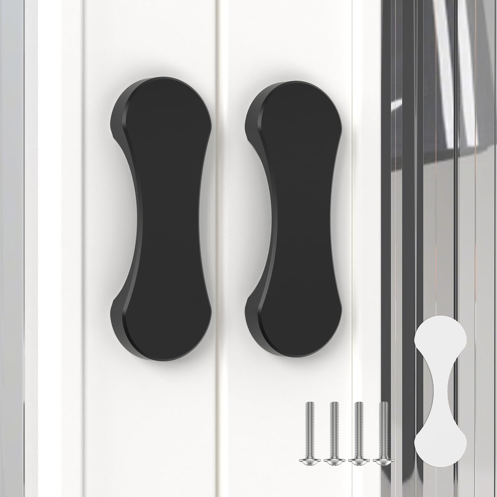 YogePote 2 Pack Black Adhesive Cabinet Knobs, 3 Inch No-Drill Self-Stick Pull Handles, Aluminum Alloy Stick on Drawer Knobs for Sliding Barn/Balcony
