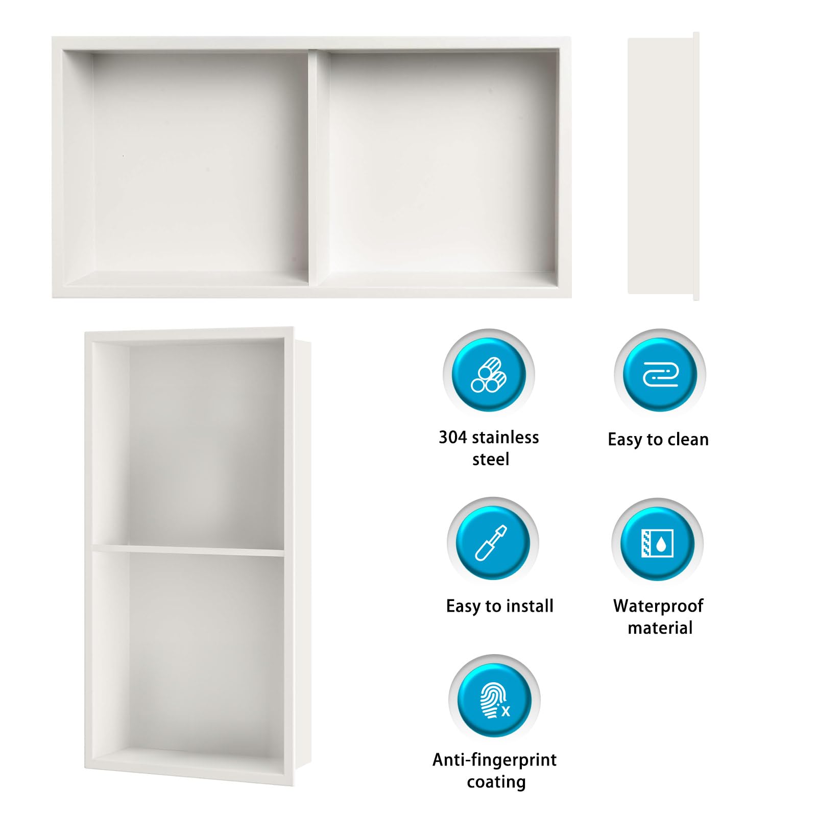Nicchia Doccia Incasso 60x30x10cm Acciaio Inox Bianco Crema