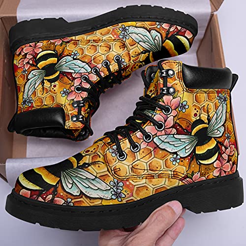 Custom Flower Mandala Honey Bee Boots Women Ankle Booties Fashion Handmade Boots3